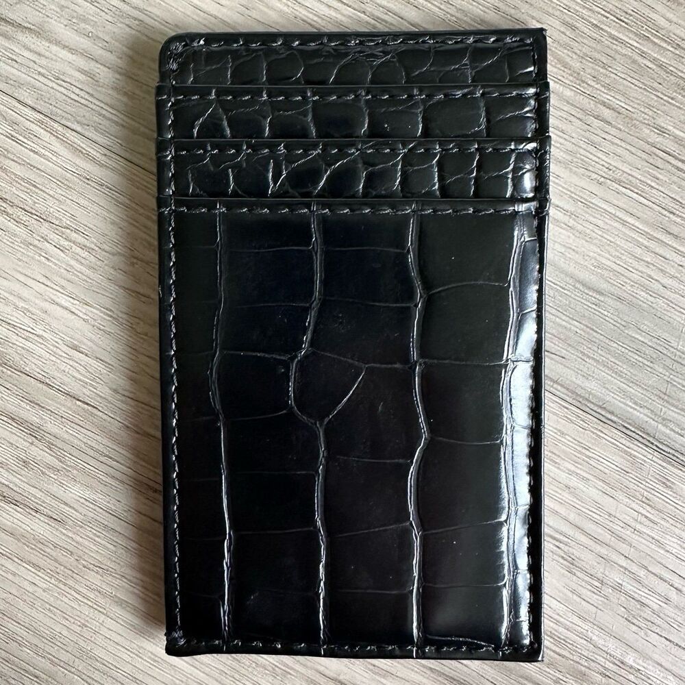 Banana Republic Card Sleeve Holder Wallet Black Vegan Gator Reptile Leather